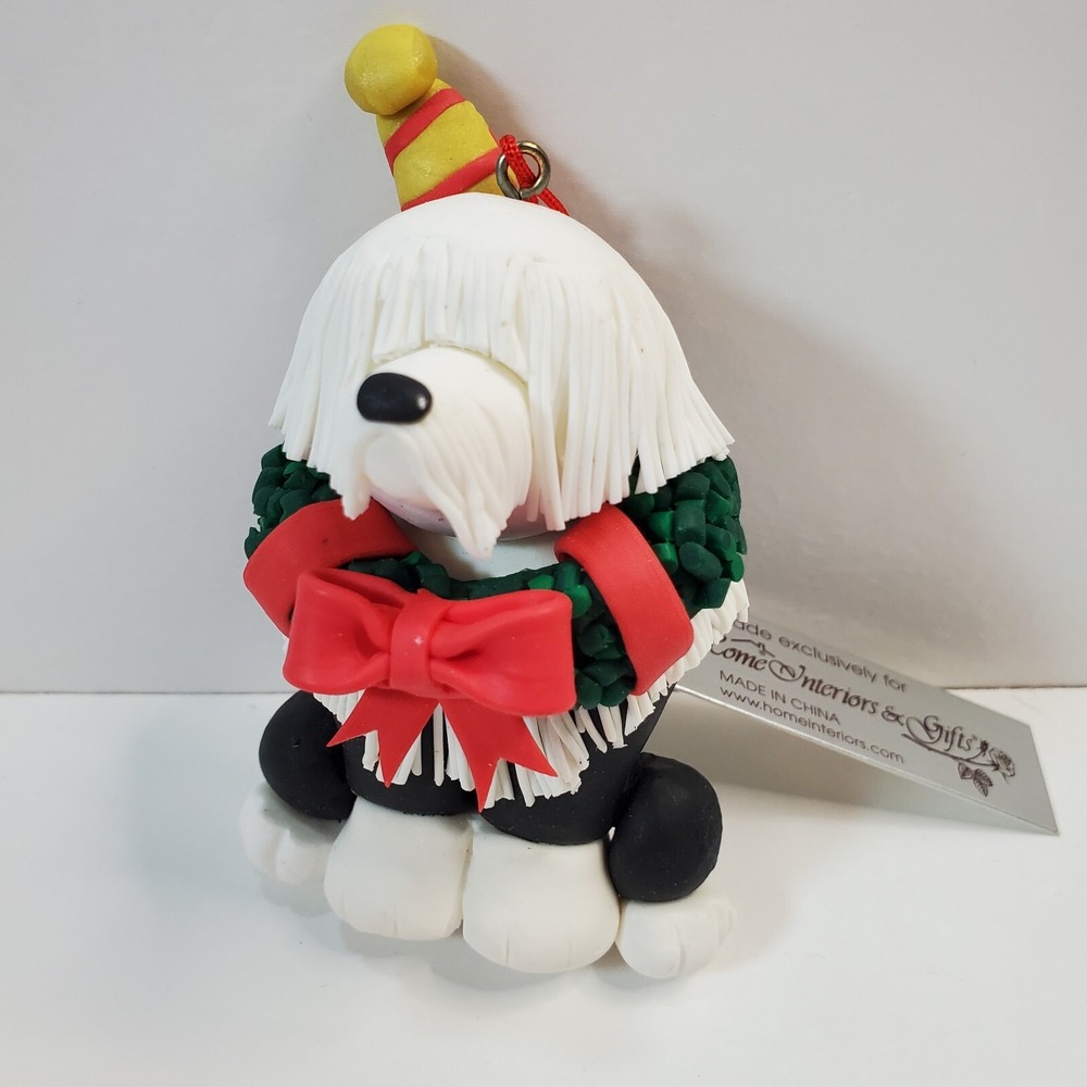 Home Interiors & Gifts Poly Clay Shaggy Sheep Dog Christmas Ornaments NWT